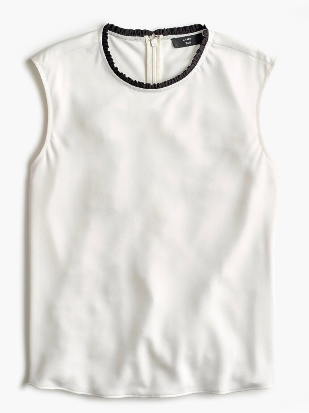 J.Crew 365 Ruffle Neck Shell XS Ivory Satin Crepe Sleeveless Top